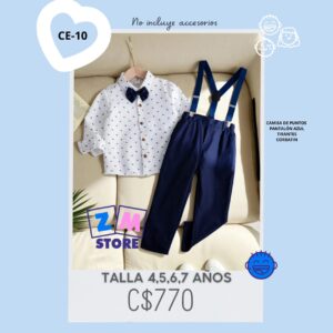 Conjunto elegante camisa con lunares, pantalones y tirantes - CE-10