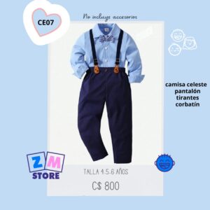 Conjunto de vestir: camisa celeste con pantalón azul y tirantes - CE07