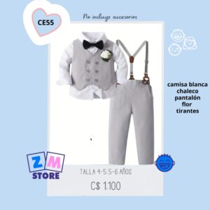 Conjunto de vestir gris con chaleco y tirantes - CE55