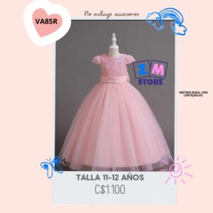 Vestido largo rosa con lentejuealas.--VA85R