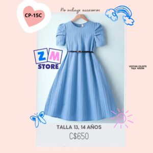 Vestido celeste con faja.--CP-15C