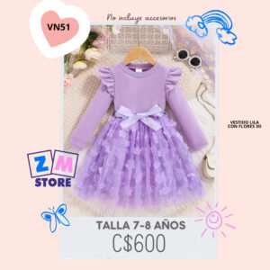 Vestido lila con flores 3D.--VN51