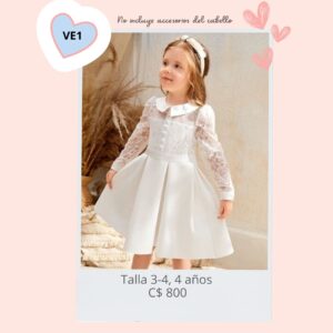 Vestido blanco con mangas de encaje -- VE1