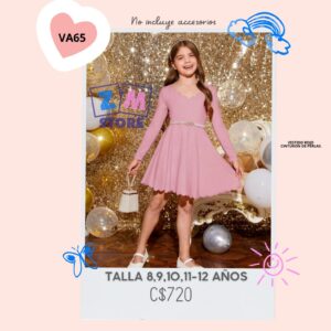 Vestido color rosa con cinturón.--VA65