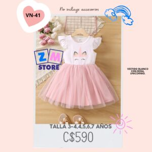 Vestido rosa con diseño de unicornio -- VN-41