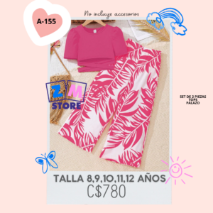 Conjunto con palazzo estampado y top rosa - A-155