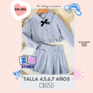 Conjunto rosa a rayas con falda - GN-204