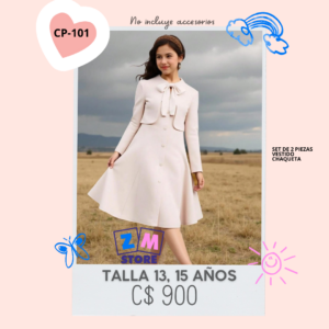 Vestido con chaqueta, crema --CP-101