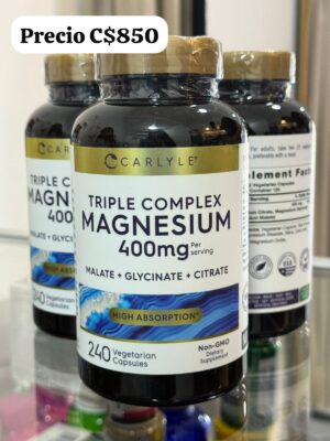 Triple Magnesio Complex 400 mg Malate, Glicinato y Citrato.