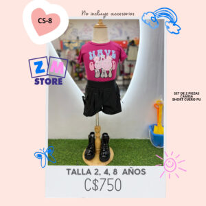 Conjunto con short de cuero PU.--CS-8
