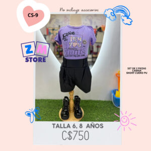 Conjunto con short de cuero PU.--CS-9